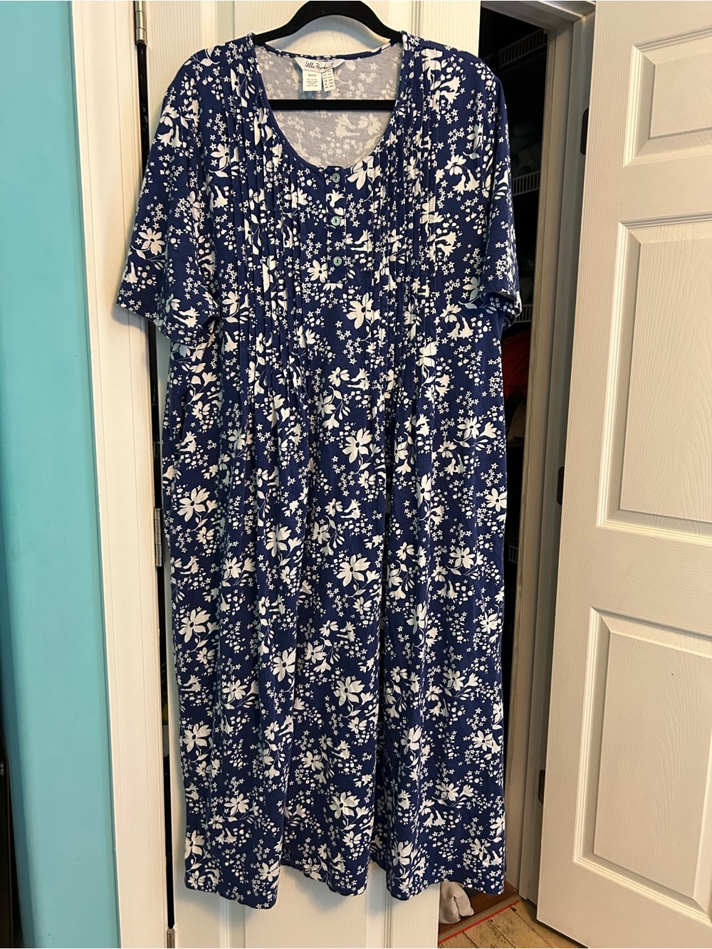 Ulla Popken Navy Blue and White Floral Maxi Dress